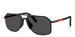 Shop Prada Linea Rossa Logo Signature Aviator Sunglasses in Black online.