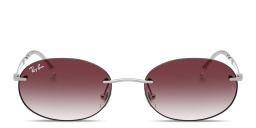 Shop Ray-Ban Logo Signature Unisex Rimless Oval Sunglasses in Silver online.