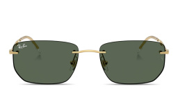 Shop Ray-Ban Logo Signature Unisex Rimless Irregular Sunglasses in Arista Gold online.