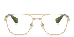 Shop BURBERRY Logo Lettering Aviator Eyeglasses in Gold online.