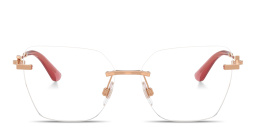 Shop Dolce & Gabbana DG Rimless Wide Cat-Eye Eyeglasses in Rose Gold online.