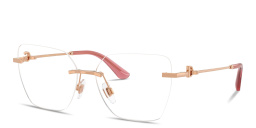 Shop Dolce & Gabbana DG Rimless Wide Cat-Eye Eyeglasses in Rose Gold online.