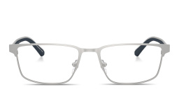 Shop Emporio Armani Eagle Logo Rectangle Eyeglasses in Matte Silver online.