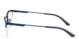 Shop Emporio Armani Eagle Logo Half-Rim Wide Rectangle Eyeglasses in Blue online.