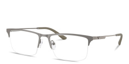 Shop Emporio Armani Eagle Logo Half-Rim Wide Rectangle Eyeglasses in Matte Grey online.
