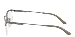 Shop Emporio Armani Eagle Logo Half-Rim Wide Rectangle Eyeglasses in Matte Grey online.