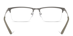 Shop Emporio Armani Eagle Logo Half-Rim Wide Rectangle Eyeglasses in Matte Grey online.
