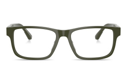Shop Emporio Armani Logo Signature Rectangle Eyeglasses in Green online.