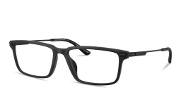 Shop Emporio Armani Eagle Logo Wide Rectangle Eyeglasses in Matte Black online.