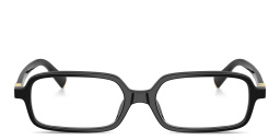 Shop MIU MIU Vertical Logo Rectangle Eyeglasses in Black online.