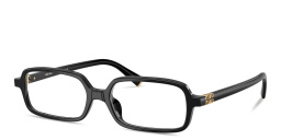 Shop MIU MIU Vertical Logo Rectangle Eyeglasses in Black online.
