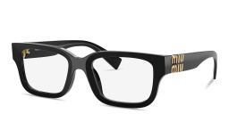 Shop MIU MIU Vertical Logo Square Eyeglasses in Black online.