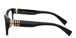 Shop MIU MIU Vertical Logo Square Eyeglasses in Black online.