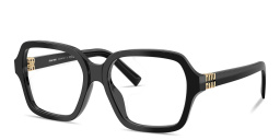 Shop MIU MIU Vertical Logo Oversized Square Eyeglasses in Black online.