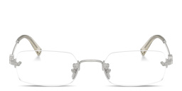 Shop MIU MIU Vertical Logo Rimless Rectangle Eyeglasses in Silver online.