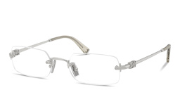 Shop MIU MIU Vertical Logo Rimless Rectangle Eyeglasses in Silver online.