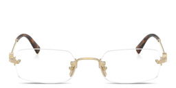 Shop MIU MIU Vertical Logo Rimless Rectangle Eyeglasses in Gold online.