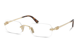 Shop MIU MIU Vertical Logo Rimless Rectangle Eyeglasses in Gold online.