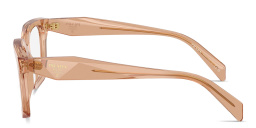 Shop PRADA Logo Signature Square Eyeglasses in Transparent Chocolate online.