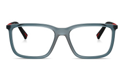 Shop Prada Linea Rossa Logo Signature Pillow Eyeglasses in Transparent Blue online.
