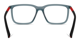 Shop Prada Linea Rossa Logo Signature Pillow Eyeglasses in Transparent Blue online.