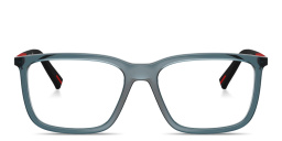 Shop Prada Linea Rossa Logo Signature Pillow Eyeglasses in Crystal Blue online.