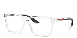 Shop Prada Linea Rossa Logo Signature Wide Rectangle Eyeglasses in Crystal online.