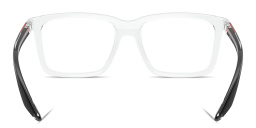 Shop Prada Linea Rossa Logo Signature Wide Rectangle Eyeglasses in Crystal online.