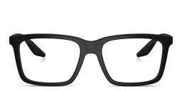 Shop Prada Linea Rossa Logo Signature Wide Rectangle Eyeglasses in Rubber Black online.