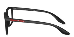 Shop Prada Linea Rossa Logo Signature Wide Rectangle Eyeglasses in Rubber Black online.