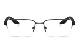 Shop Prada Linea Rossa Logo Signature Half-Rim Pillow Eyeglasses in Rubber Black online.