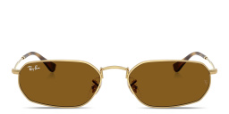 Shop Ray-Ban Logo Signature Unisex Irregular Sunglasses in Arista Gold online.