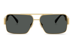 Shop VERSACE Greca Rectangle Sunglasses in Gold online.