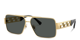 Shop VERSACE Greca Rectangle Sunglasses in Gold online.