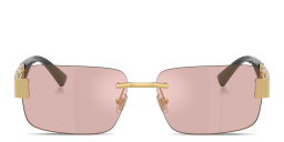 Shop VERSACE Greca Rimless Rectangle Sunglasses in Gold online.