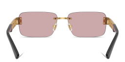 Shop VERSACE Greca Rimless Rectangle Sunglasses in Gold online.