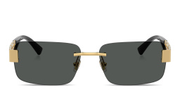 Shop VERSACE Greca Rimless Rectangle Sunglasses in Gold online.