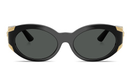 Shop VERSACE Medusa Oval Sunglasses in Black online.