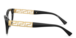 Shop VERSACE Greca Cat-Eye Eyeglasses in Black online.