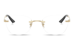 Shop VERSACE Engraved Logo Wide Rimless Irregular Eyeglasses in Pale Gold online.
