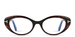 Shop TOM FORD T Logo Oval Eyeglasses in Havana online.
