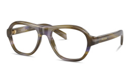 Shop PRADA Logo Signature Aviator Eyeglasses in Brown Blue online.