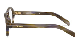 Shop PRADA Logo Signature Aviator Eyeglasses in Brown Blue online.