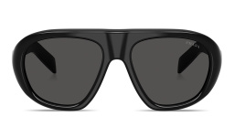 Shop PRADA Logo Signature Irregular Sunglasses in Black online.