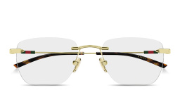 Shop GUCCI Web Rimless Rectangle Eyeglasses in Endura Gold online.