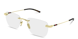 Shop GUCCI Web Rimless Rectangle Eyeglasses in Endura Gold online.