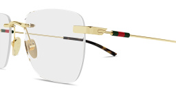 Shop GUCCI Web Rimless Rectangle Eyeglasses in Endura Gold online.