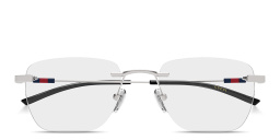 Shop GUCCI Web Rimless Rectangle Eyeglasses in Ruthenium online.