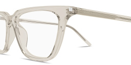 Shop SAINT LAURENT Thin Acetate Cat-Eye Eyeglasses in Transparent Cream online.