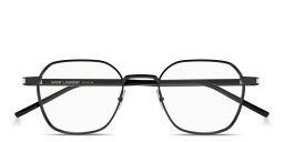 Shop SAINT LAURENT Corner Angle Unisex Panthos Eyeglasses in Black online.
